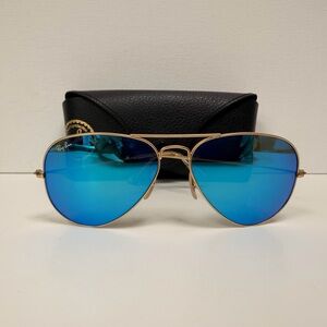 Ray-Ban Gold Frame Sunglasses with Blue Lenses